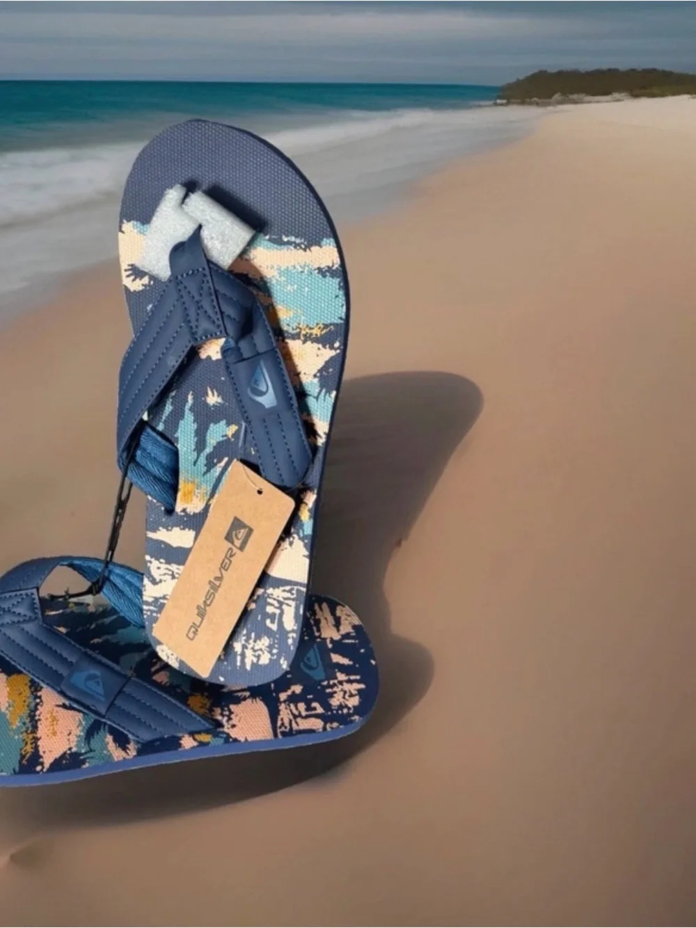 Quiksilver Foundation Men’s Size 9 Flip Flops Sandals. Navy Sunset Print. New